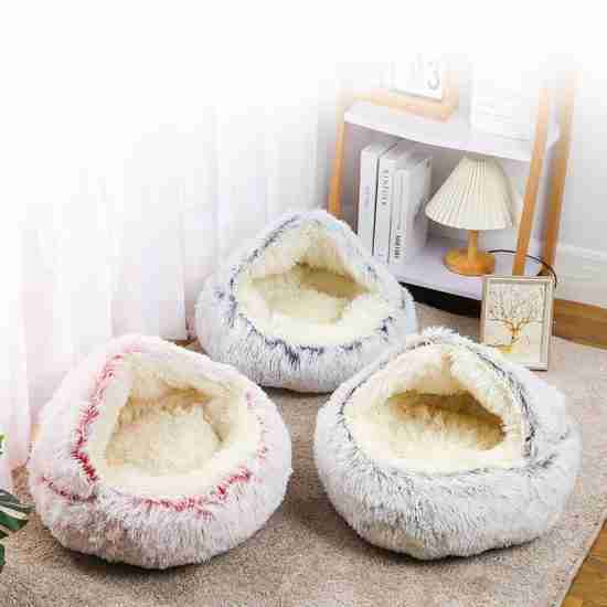 Shell-Shaped Plush Semi-Closed Pet Bed for Cats/Dogs - 相册2