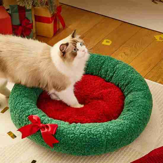Semi-Closed Christmas Pet Nest - Warm Dog/Cat Bed Wholesale - 相册3