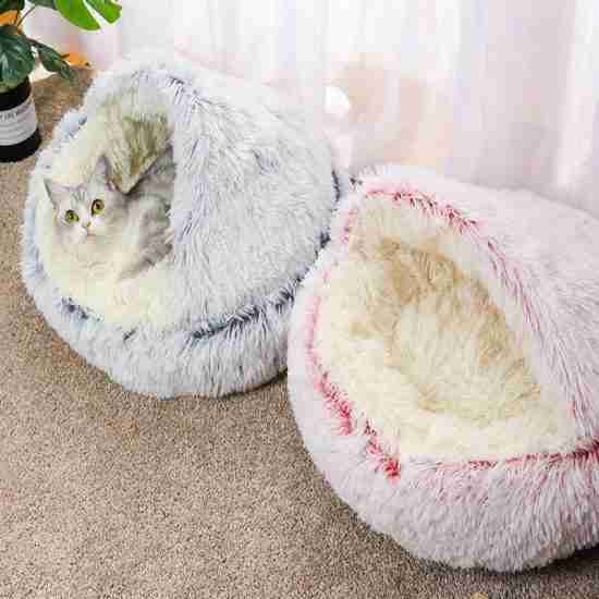 Shell-Shaped Plush Semi-Closed Pet Bed for Cats/Dogs - 相册3