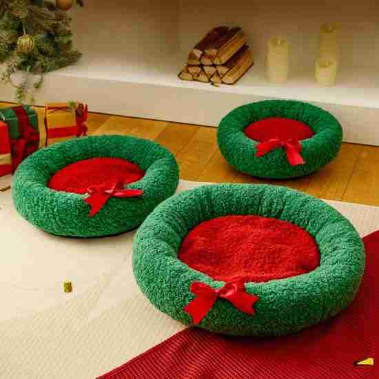 Semi-Closed Christmas Pet Nest - Warm Dog/Cat Bed Wholesale - 相册1